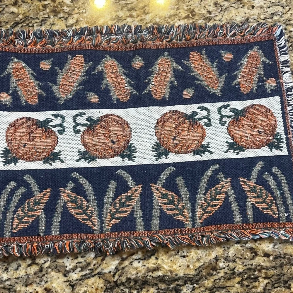 Vintage Harvest Woven Tapestry Table Runner Pumpkin Corn Fall Thanksgiving 62x11